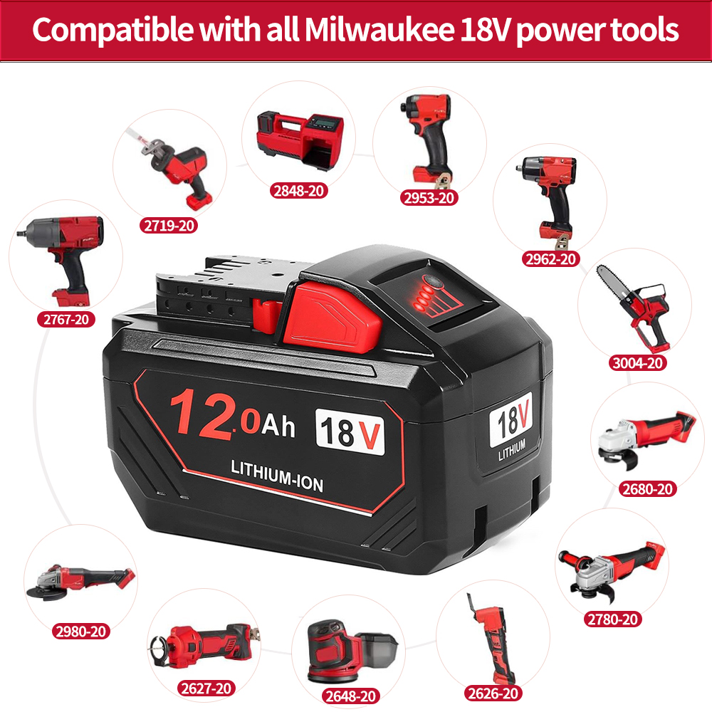 Replacement Battery Compatible with Milwaukee M18 Tools – 18V 12.0Ah - Image 2