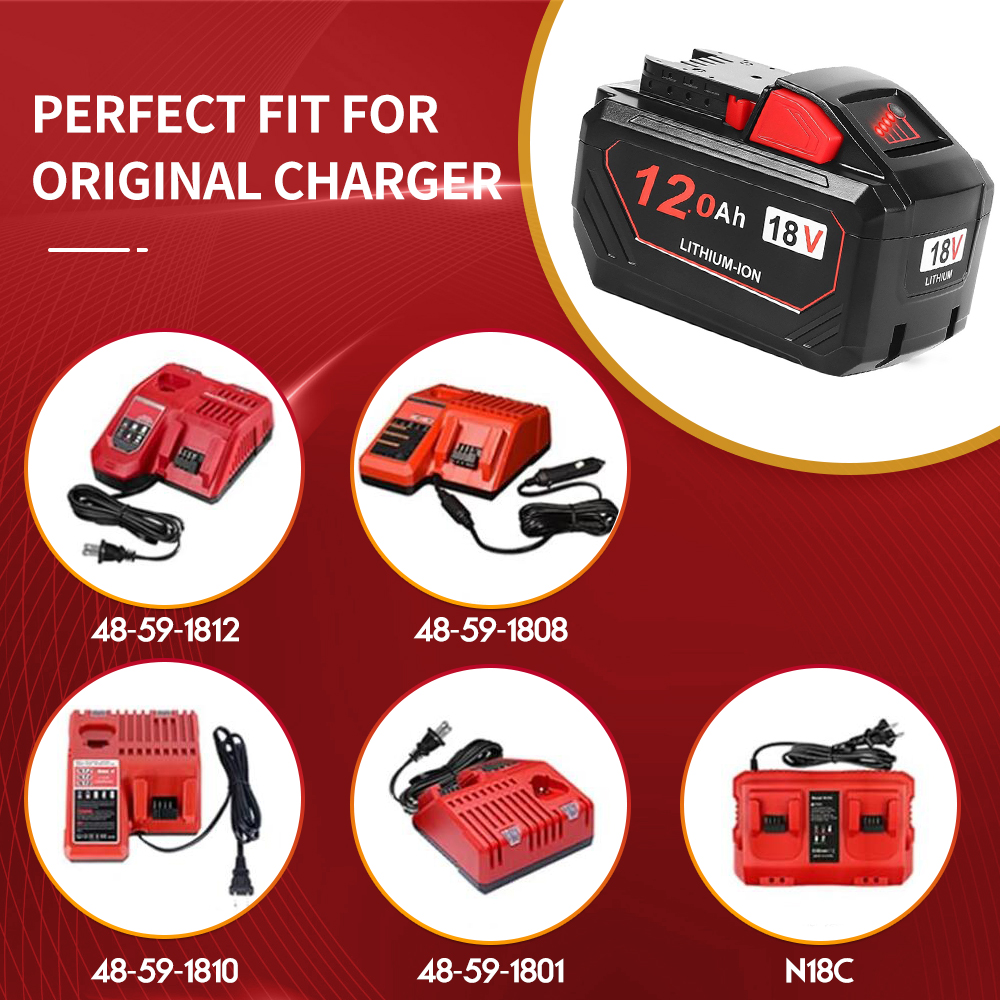 Replacement Battery Compatible with Milwaukee M18 Tools – 18V 12.0Ah - Image 4