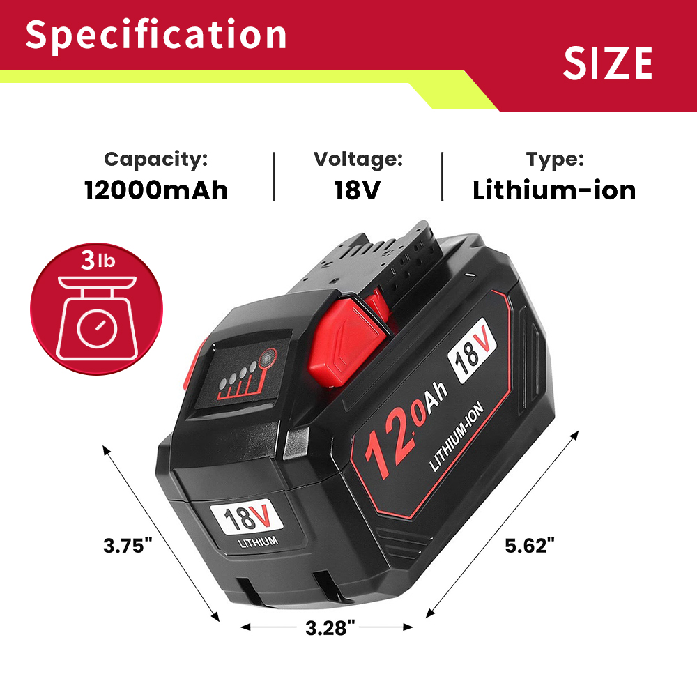 Replacement Battery Compatible with Milwaukee M18 Tools – 18V 12.0Ah - Image 3