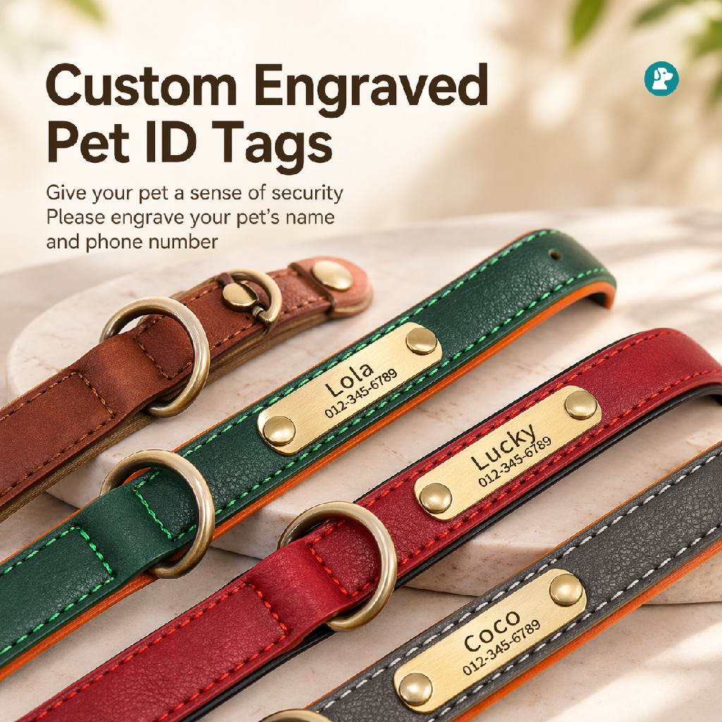 Personalized Pet Collar with Engraved Nameplate, Soft Microfiber PU, Adjustable Fit & Durable Metal Hardware - Image 4