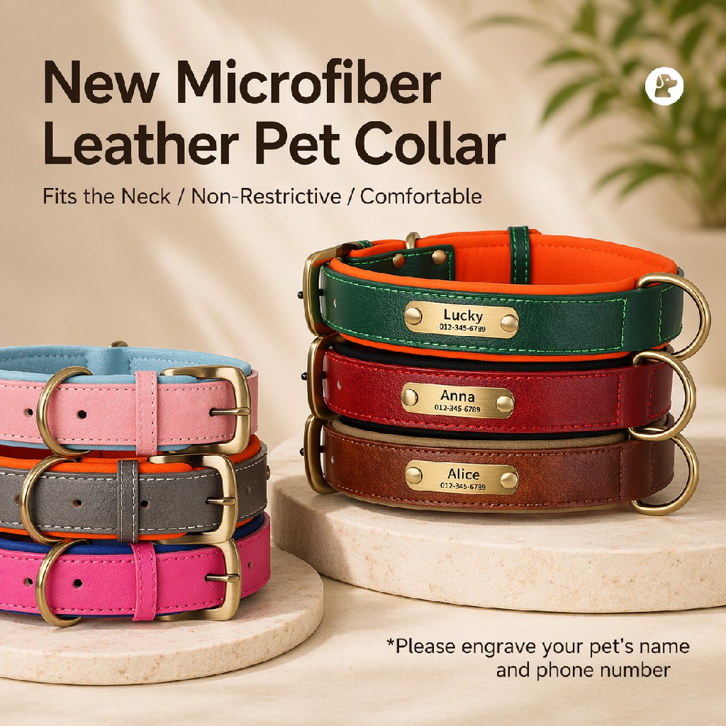 Personalized Pet Collar with Engraved Nameplate, Soft Microfiber PU, Adjustable Fit & Durable Metal Hardware - Image 2