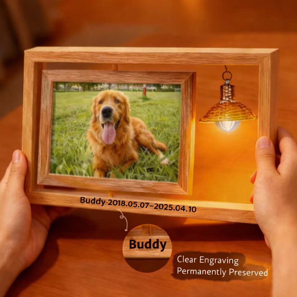 Personalized Pet Memorial Frame with LED Light, Custom Engraving & Photo Display – A Meaningful Keepsake Gift for Pet Lovers - Image 3