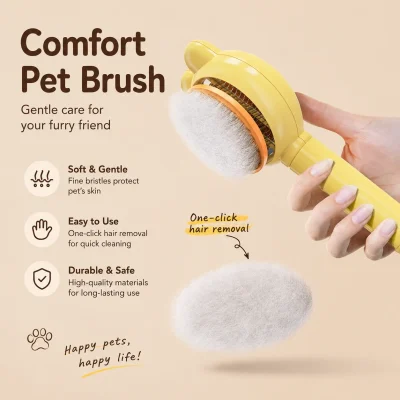 Self-Cleaning Pet Grooming Brush for Gentle Fur Care