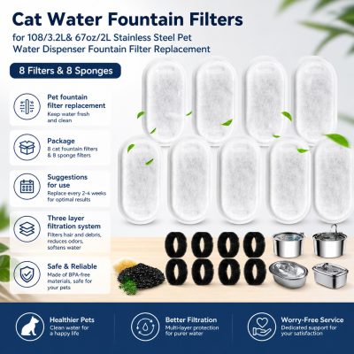Cat Water Fountain Filter Replacement Set with Carbon Filters & Sponges