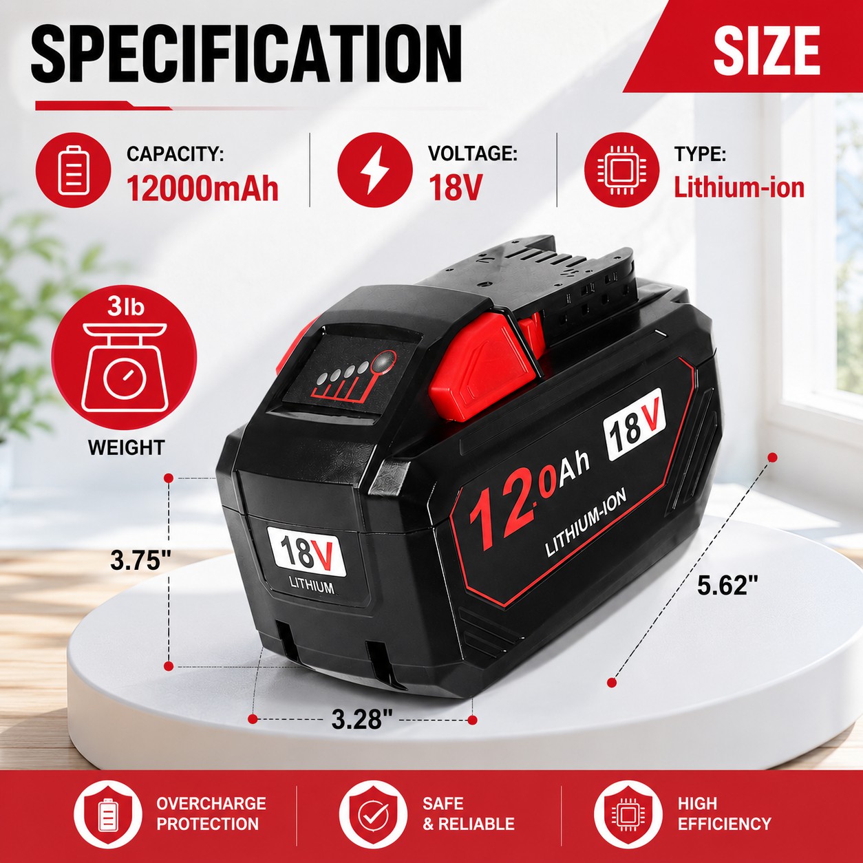 18V 12.0Ah Replacement Battery for Milwaukee M18 Tools - Image 3