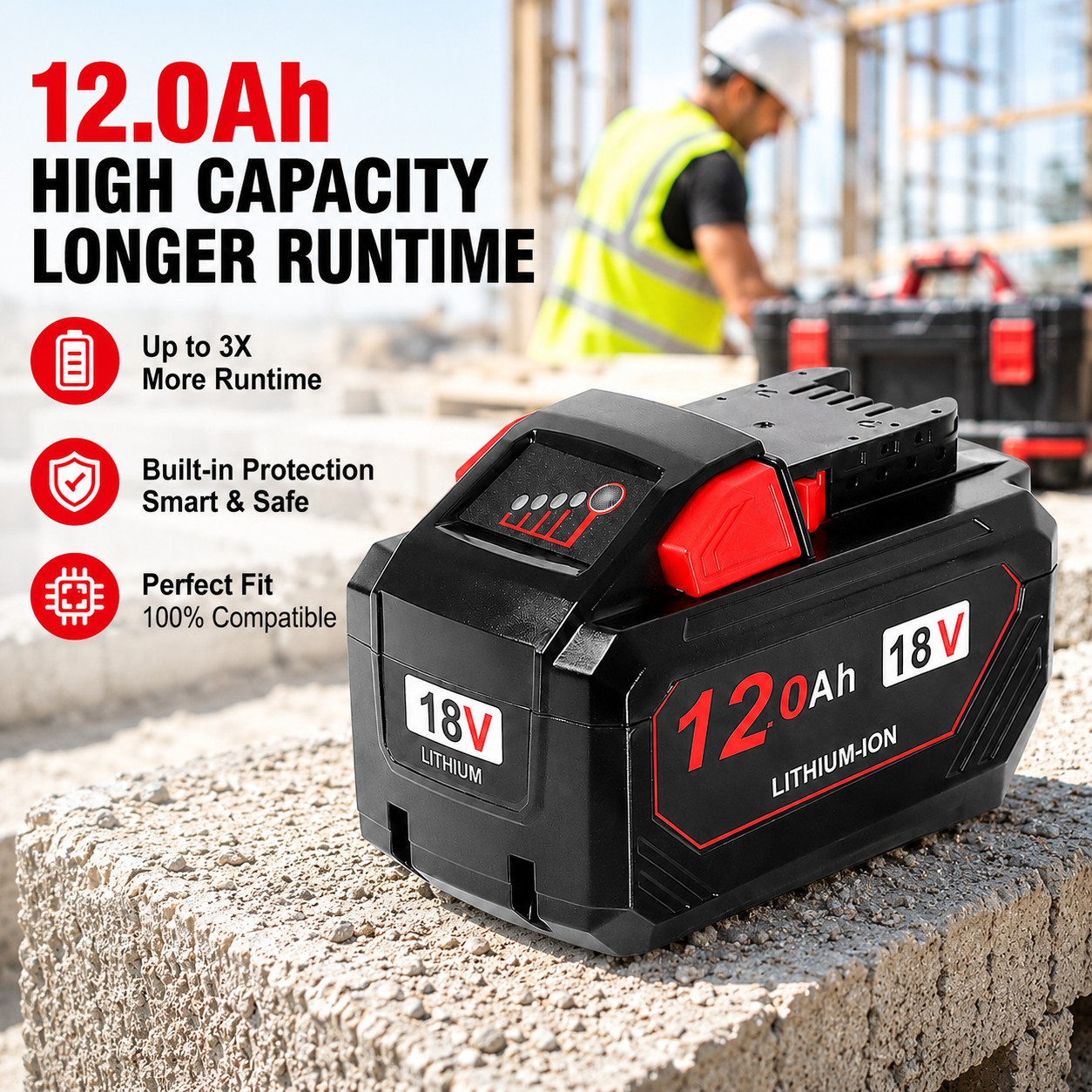 18V 12.0Ah Replacement Battery for Milwaukee M18 Tools