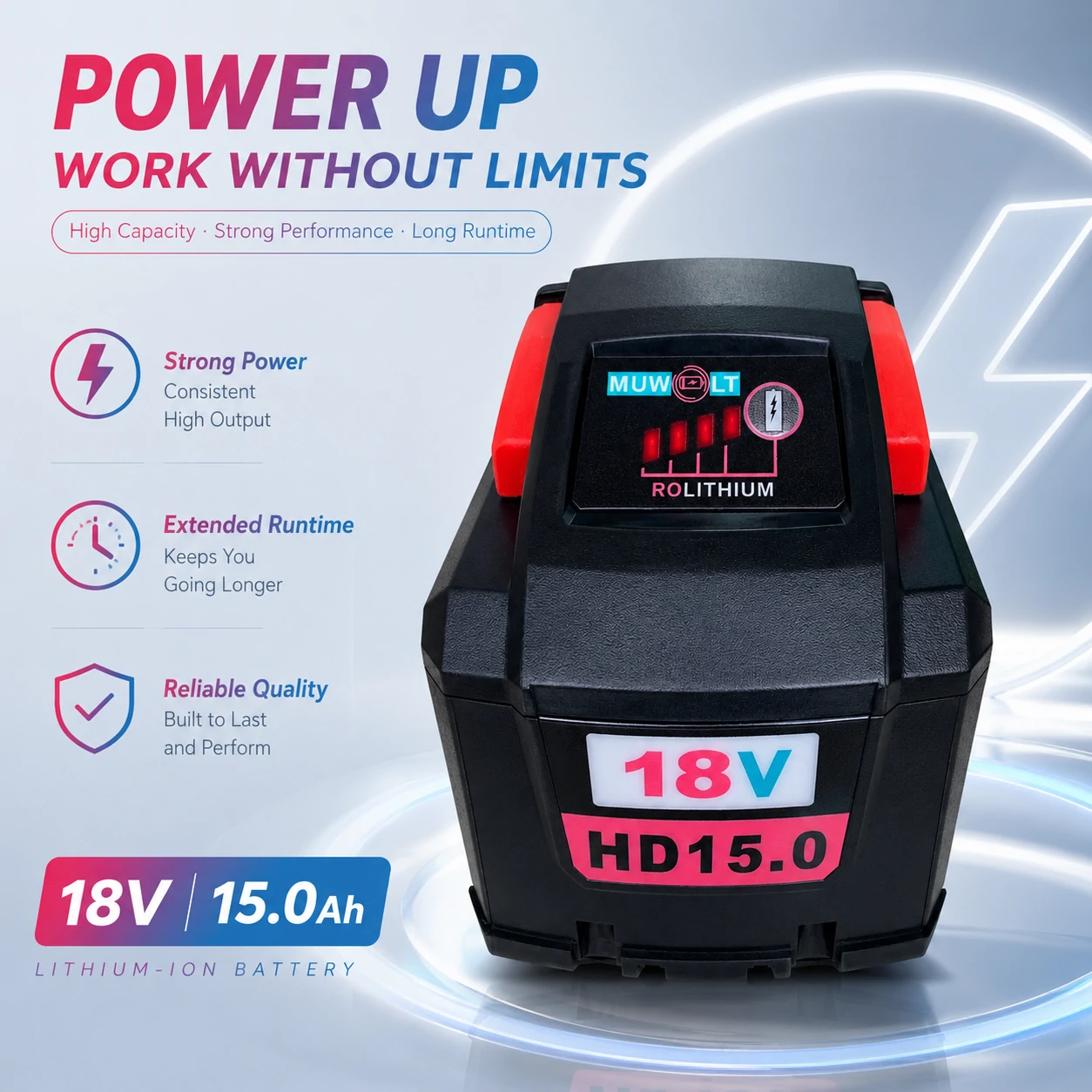 18V 15.0Ah High Output Replacement Battery - Image 2