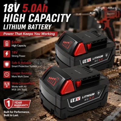 Extended Capacity Resistant Battery for Milwaukee M18 5.0Ah